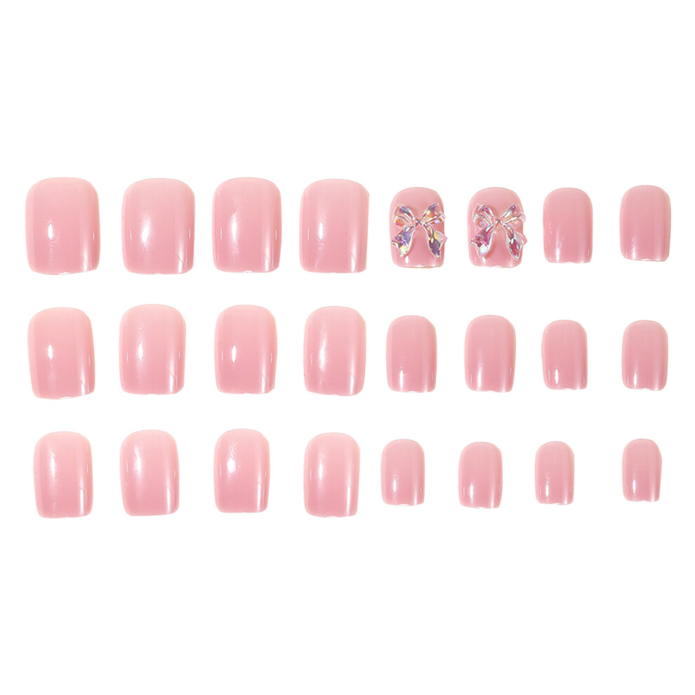 24PCS Pink Bowknot Fake Nails, Durable DIY Nail Art