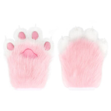 Furry Plush Cats Paws Gloves Animal Paws Mittens For-pink