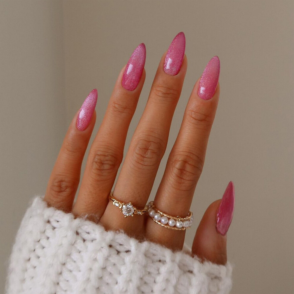 Reach-Tools Pink Cat-Eye Almond Fake Nails - Diy Nail Art