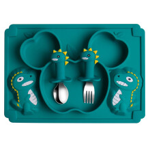2Sets Silikon Babyteller Set Olivegrün Mit , Gabel Essschale