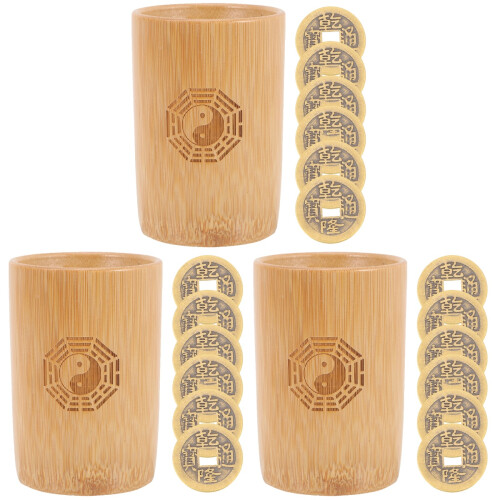 3Sets Khaki Bambuseimer & Kupfermünzen Set Für Chinesische Wahrsagung 2