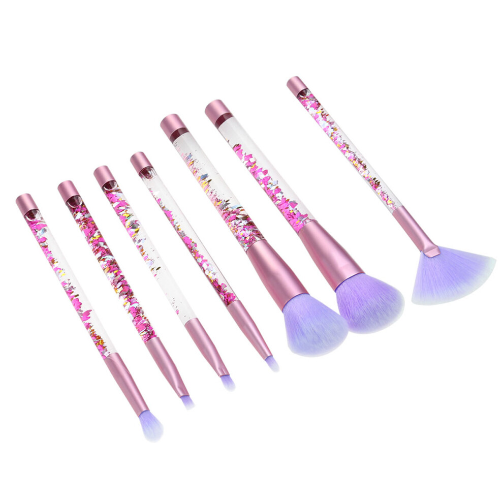 Solustre 7Pcs Crystal Sequins Makeup Brush Set With Rhinestone Handle