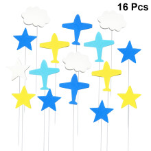 16Pcs Airplanes White Cloud Cupcake Toppers For Birthday Party