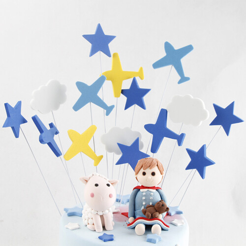 16Pcs Airplanes White Cloud Cupcake Toppers For Birthday Party 1