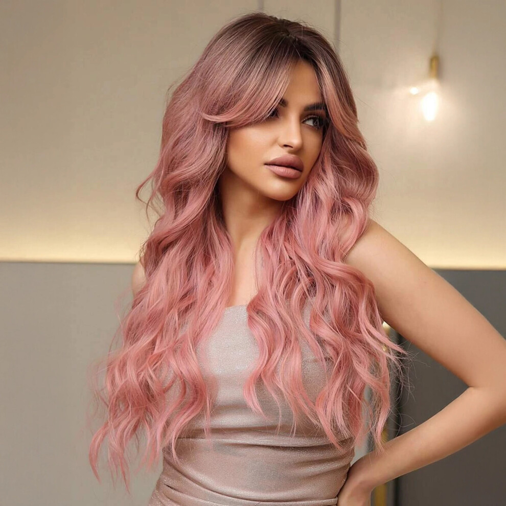 Zhouq-Outdoors Pink Curly Synthetic Wig For Women 50 Char