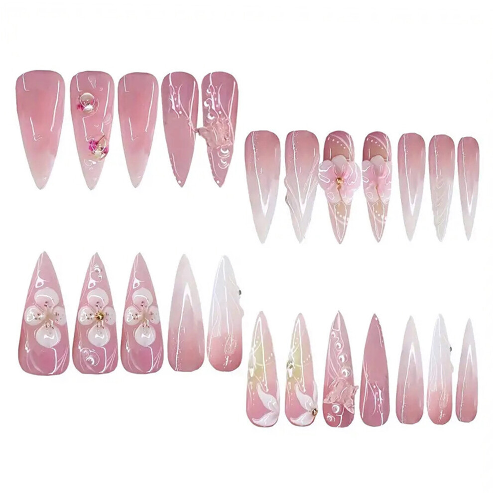 Bright-Home Pink White Gradients Long Press On Nails Chip-Proof Smudge-Proof Fake Nails For Diy Home Nails Art