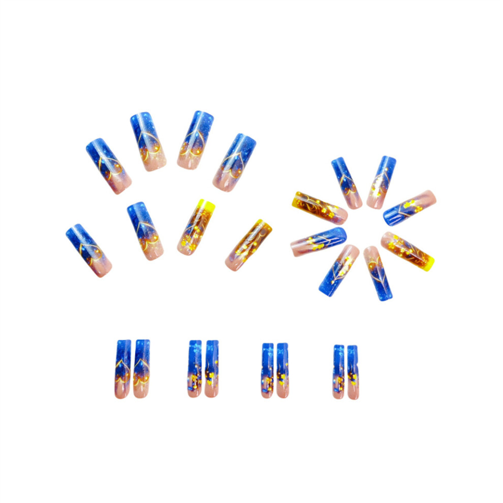 Phui-Pet-Supplies 24Pcs Glossy Gold&Blue False Nails, Long Lasting