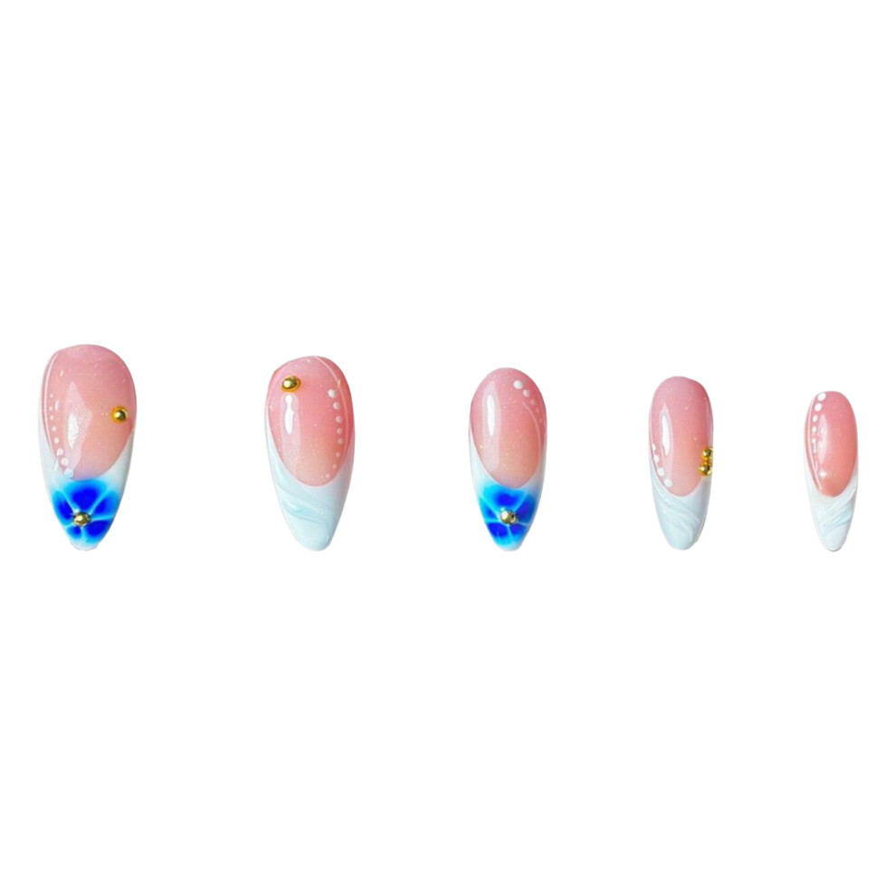 Dachuang Beauty Blue,Pink Glossy Pink False Nails With Blue Tips, Zero Pressure