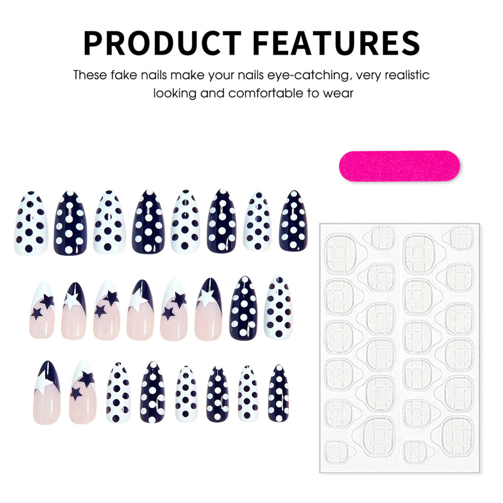 Roc-Electron 24Pcs Almond False Nails Blue Star Glossy