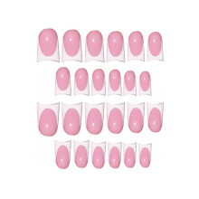 24PCS Pink Press-On Nails, White Tip, Odorless