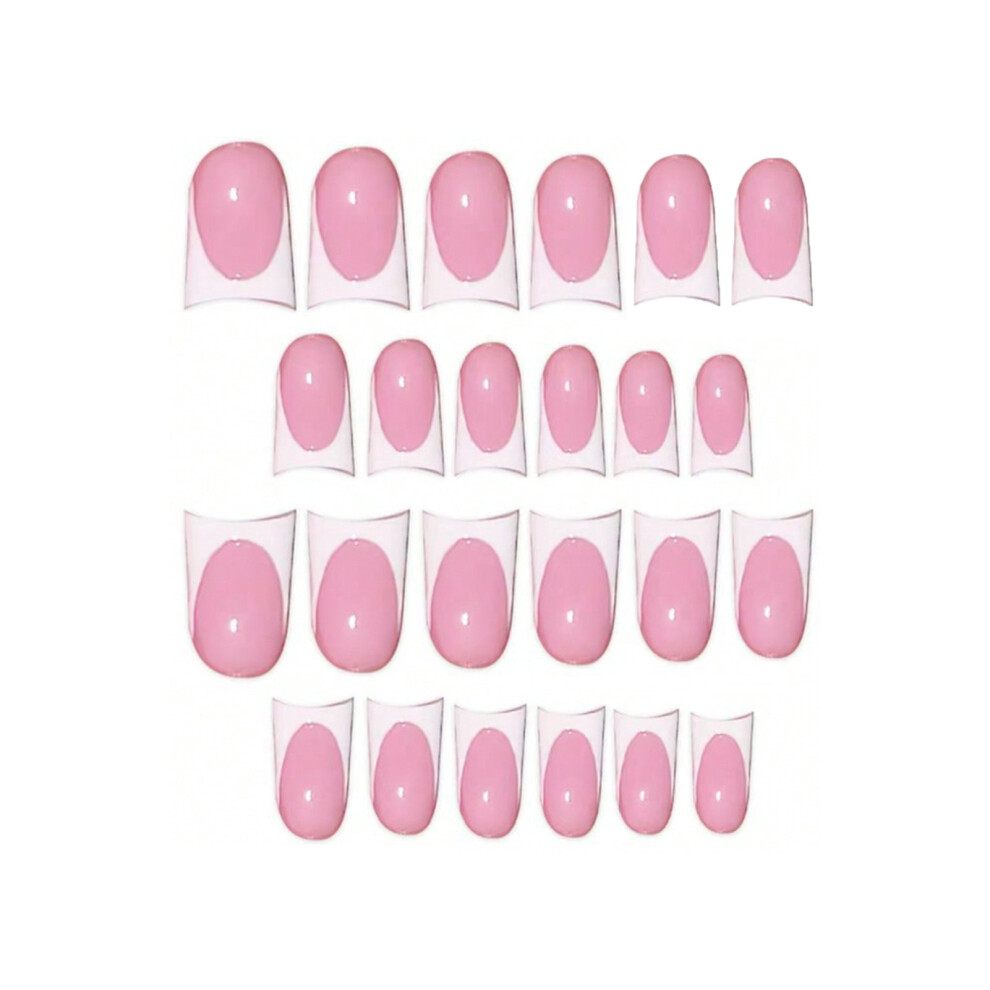 Roc-Electron Pink,White 24Pcs Pink Press-On Nails, White Tip, Odorless