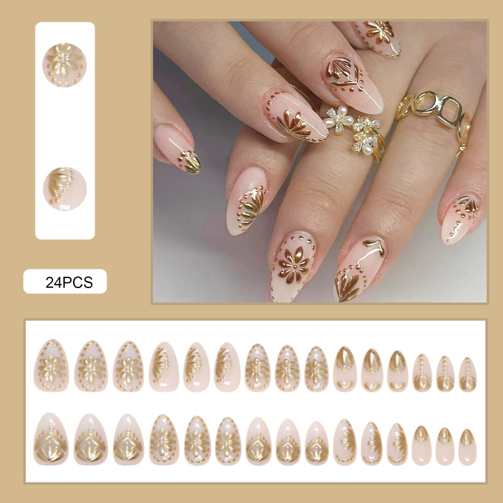 Dachuang Beauty White Floral Milky False Nails - 50Pcs