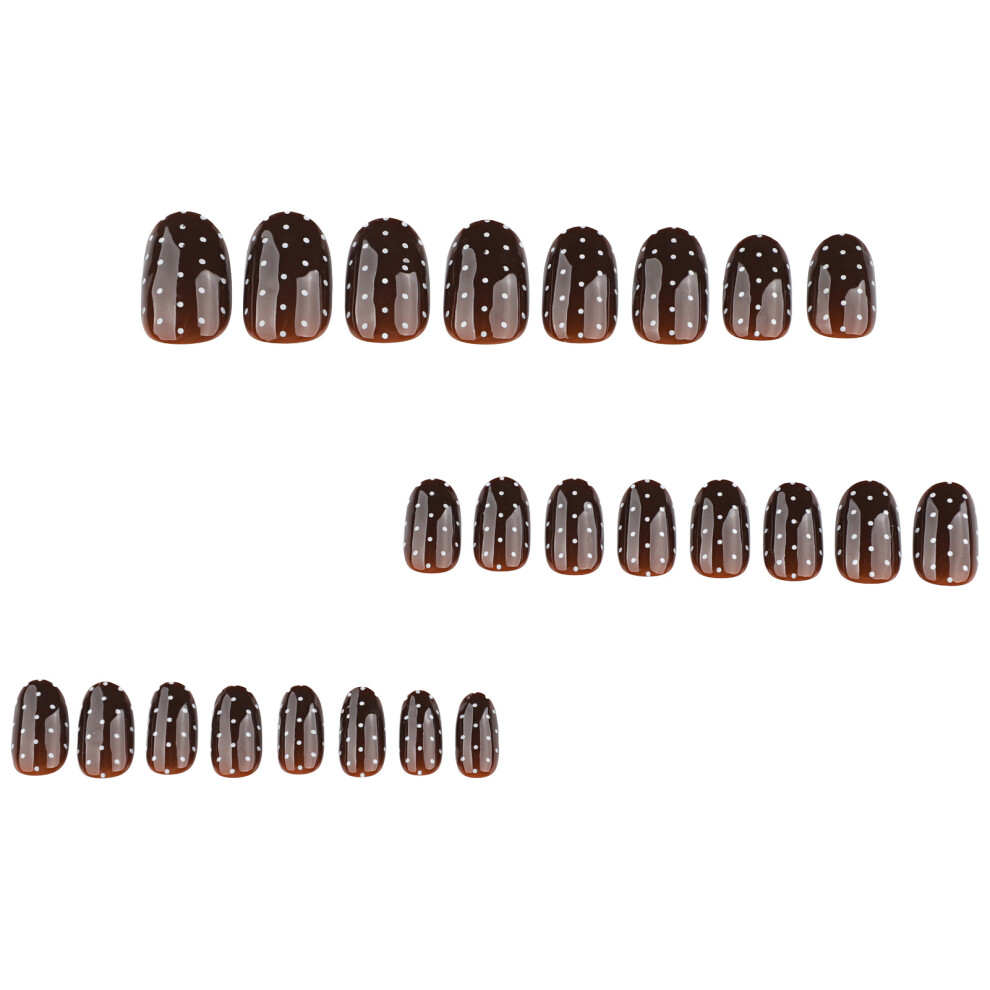 Penghui-Toys White 24Pcs Brown Polka Dot Press On Nails For Women