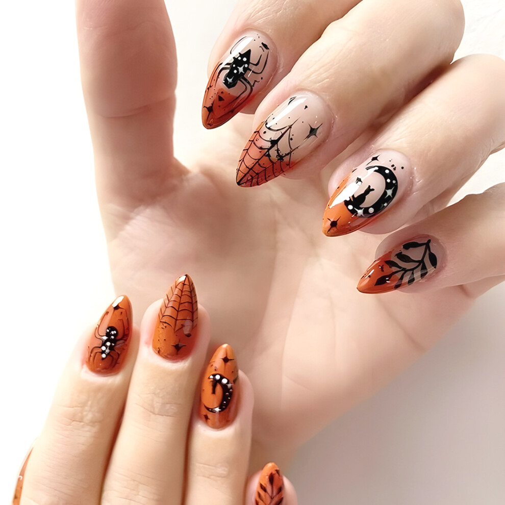 Creation-3C Moon Print Halloween Fake Nails - Durable & Comfortable