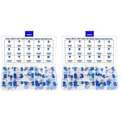 360Pcs 15 Values High Voltage Dip Ceramic Capacitor Assortment Kit Range 100PF-10000PF 3KV