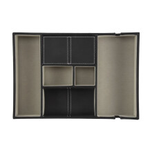 Valet Tray for Men, EDC Tray, Nightstand Organizer, Table Organizer, Charging Station, Catch All, Dresser Tray, Black Faux Leather, 6 Compartments