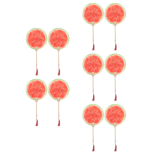 10Pièces Éventails Papier Pastèque Rouge Style Chinois Élégant 2