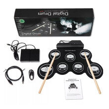2Sets Black Digital Drum Set Adult Portable Electronic Drum Pads Kit