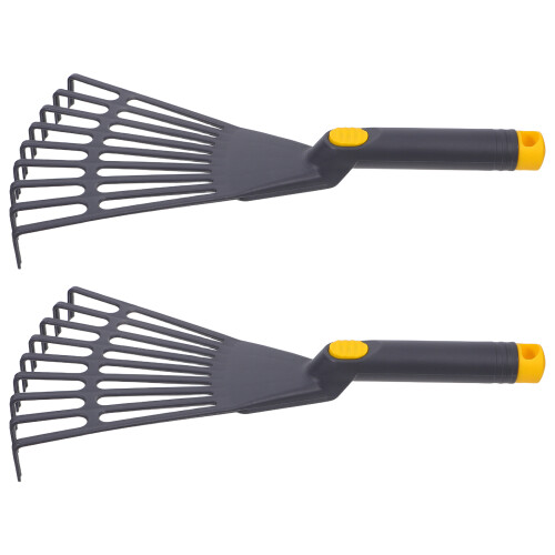 4Pcs Grey Plastic Lawn Rakes with Efficient Teeth for Garden Cleanup