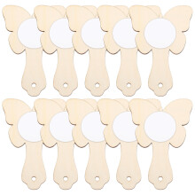 20Pcs Unpainted Wooden Mirrors Beige DIY Small Handheld Craft Mirrors