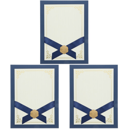 3Pcs Paper Diploma Holders Navy Certificate Cover for Office Use 2