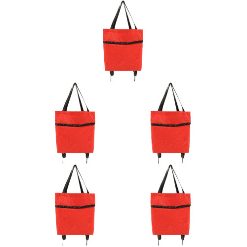 5Pcs Red Shopping Bag with Wheels Foldable Trolley Laundry Bag 2