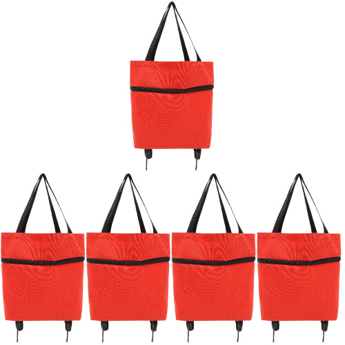 5Pcs Red Shopping Bag with Wheels Foldable Trolley Laundry Bag 1