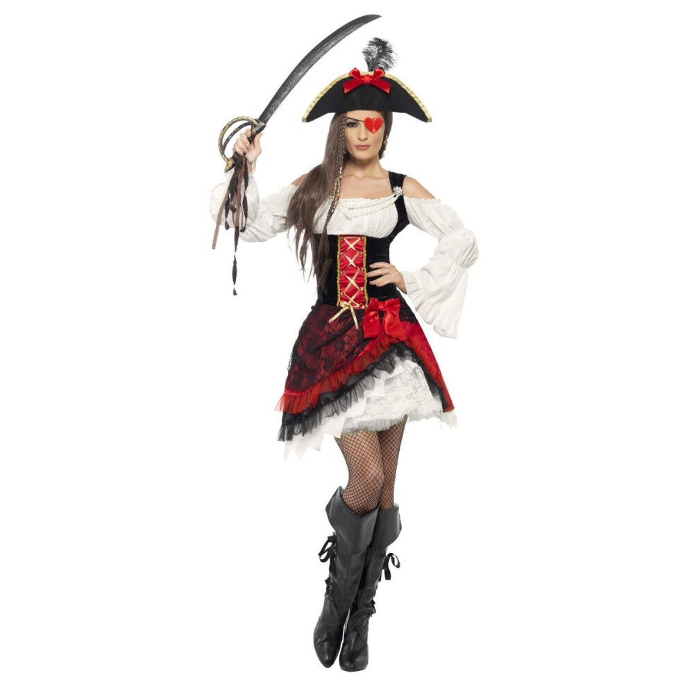Smiffy's (S, Red/White/Black) Womens/Ladies Glamorous Pirate Costume Set
