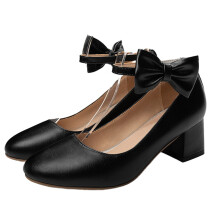 1Paar Zwarte Mid-Heel Damesschoenen Met Duurzame Strik En Stevige Hak