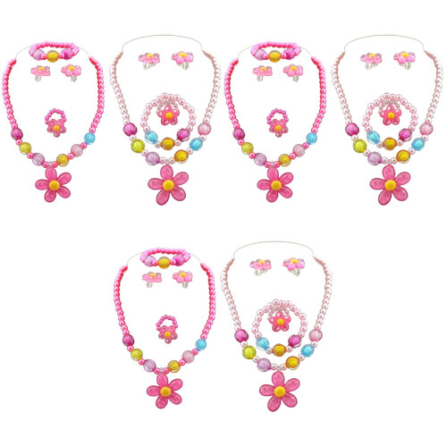 6Ensembles Accessoires Enfant Fleurs Colorées Plastique Bijoux 2