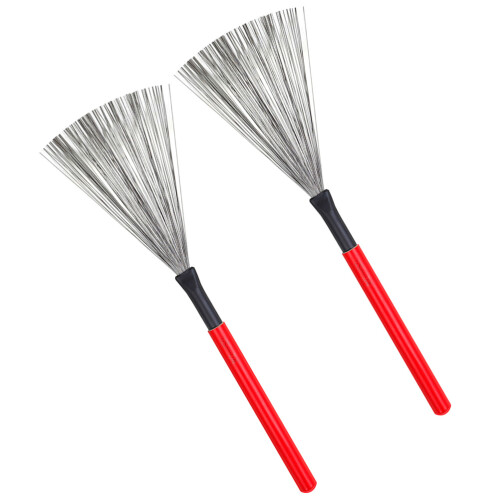 4Paires Balais Fil Acier Manche Bois D'érable Rouge Usage Percussion 2