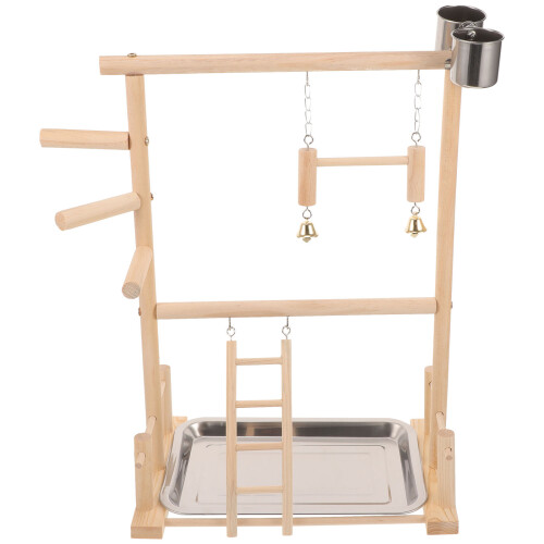 1Ensemble Support Perroquet Bois Clair Table Échelle
