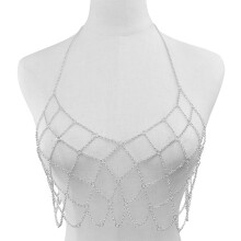 2Pcs Silver Mesh Body Chain Necklace for Backless Dress Decoration
