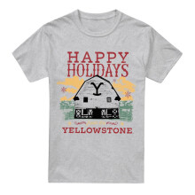 (S, Sport Heather) Yellowstone Mens Happy Holidays Christmas T-Shirt