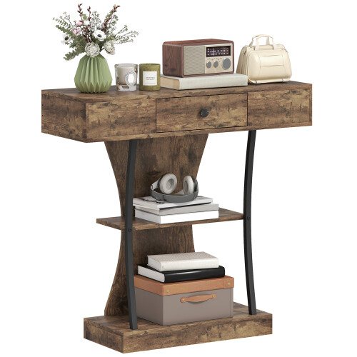 Homcom HOMCOM Console Table Hallway Table with Storage Shelves, Rustic Brown 1