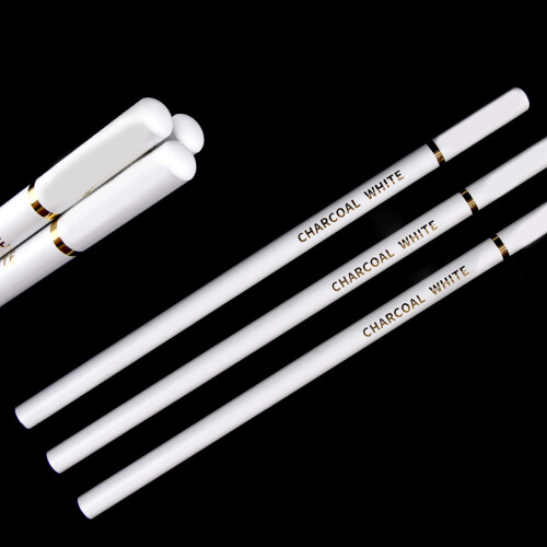 3pcs Charcoal Pencil Set - White, Standard Size