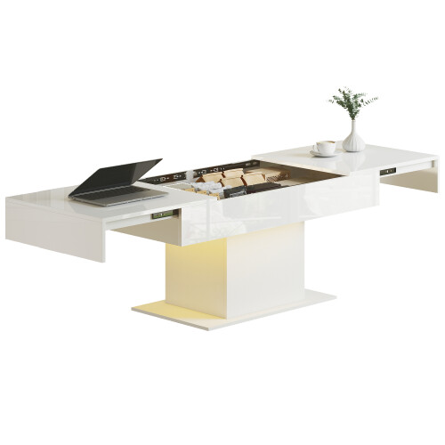 Homcom HOMCOM Extendable Coffee Table, Living Room Table with LED Lights, White 1