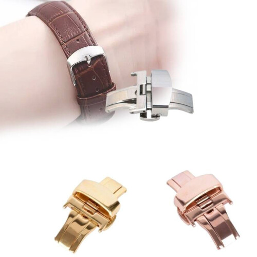 (Silver,22mm)Butterfly Buckle Watch Accessorie Double Buckle Stainless Steel Durable Tool 1
