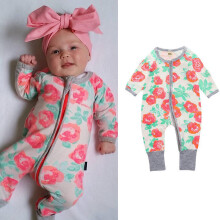 (Rose Flower Zipper Romper,12~18M)Pagliaccetto tutina body vestiti bambino ragazzo ragazza manica lunga cotone