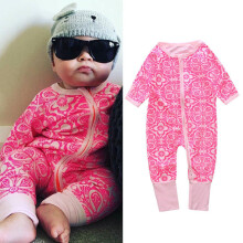 (Pink Floral Zipper Romper,12~18M)Pagliaccetto tutina body vestiti bambino ragazzo ragazza manica lunga cotone