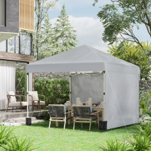 Outsunny 3x3 M Pop Up Gazebo Party Tent, 2 Sidewalls, Weight Bags Light Grey