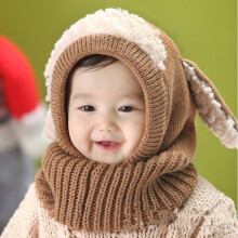 (Light Coffee)Dog Ears Knitted Cap With Scarf Autumn Winter Keep Warm Hat Fashion Breathable