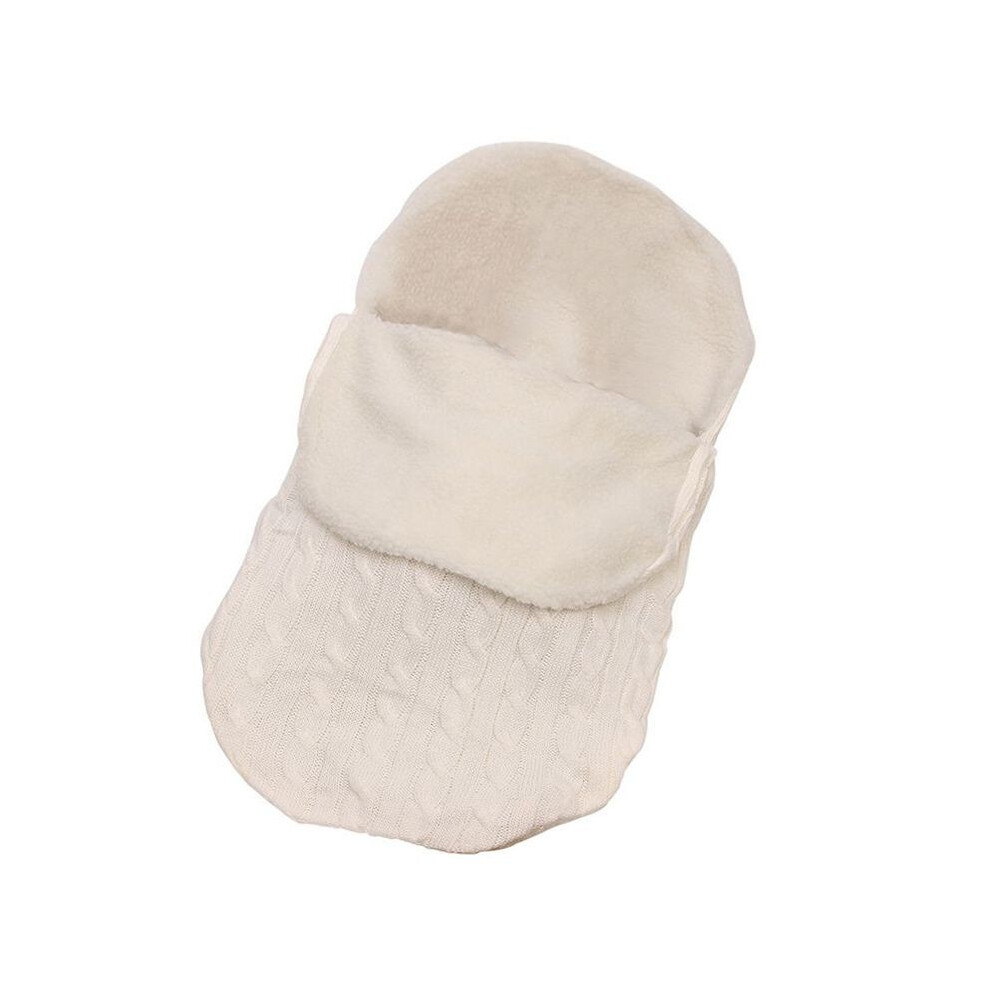 (White) Baby Swaddle Knit Stroller Wrap Blanket Warm Infant Pram Bag Sleeping