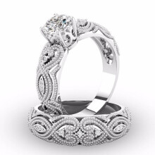 (6,6)2in1 Womens White Retro Engagement Wedding Band Heart Rings Bride Set Ring