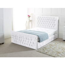 Chesterfield Sleigh Bed In Crushed Velvet |Bed Frame Only (4FT6 Double, White)