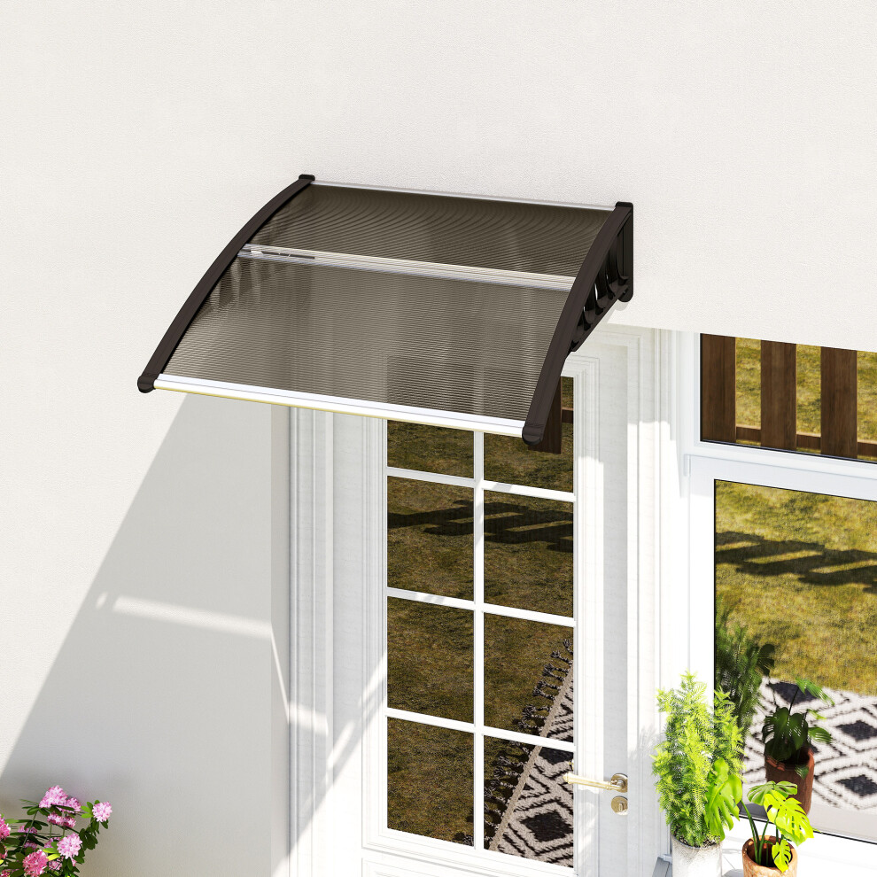 Outsunny Door Canopy Outdoor Awning Rain Shelter For Window Porch, Brown