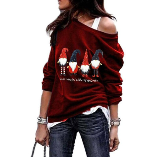 (Wine Red Four,M)Damen Weihnachtspullover Pulli lockeres Sweatshirt Damen Weihnachtskleid Tops Bluse