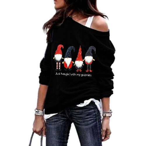 (Black Four,3XL)Damen Weihnachtspullover Pulli lockeres Sweatshirt Damen Weihnachtskleid Tops Bluse