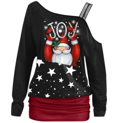 (Black Strap Joy,2XL)Damen Weihnachtspullover Pulli lockeres Sweatshirt Damen Weihnachtskleid Tops Bluse