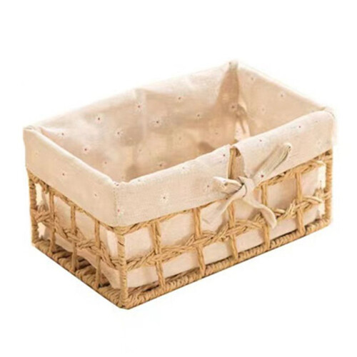 Wicker Storage Basket Hand-Woven Paper Rope Decorative Rectangular Wicker Basket  Storage Box C 1
